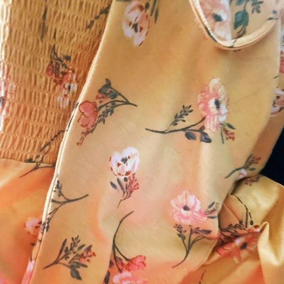 Floral yellow wide leg Strapless Jumpsuit with tie back bow - Picture 6 of 14